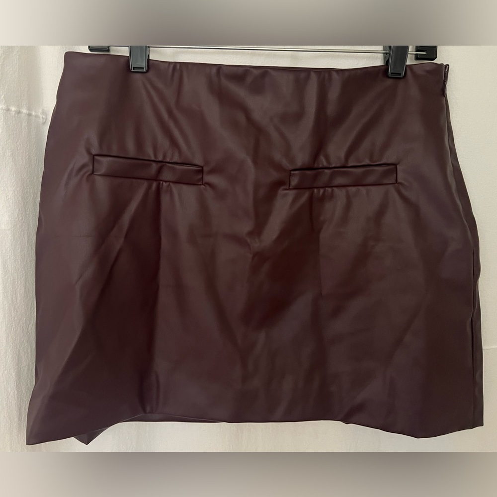 a new day Burgundy Maroon Faux Leather Mini Pencil Skirt